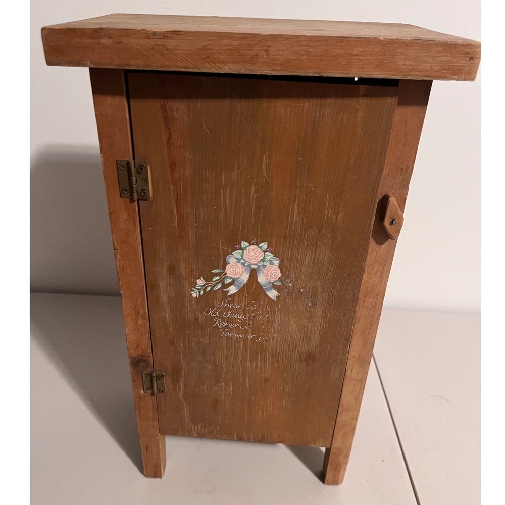 Vintage Primitive Wooden Wall Cabinet Folk Art Floral Jelly Cupboard Handmade